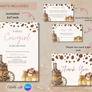 Cowgirl Baby Shower Invitation, A Little Cowgirl Is On The Way, Editable Baby Shower Invitation Bundle,