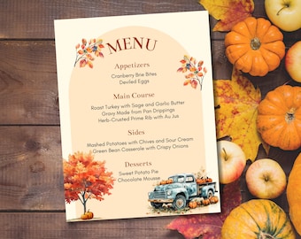 Thanksgiving Menu Card Template, Friendsgiving Menu Printable, Thanksgiving Menu, Instant Download, Canva Template