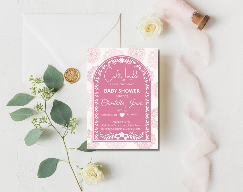 Cielito Lindo Baby Shower Invitation, Mexican Themed Baby Shower Invitation, Babyshower Invite, Editable Canva Template, Papel Picado, Talavera Theme