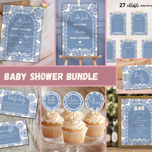 Pacchetto Baby Shower Cielito Lindo, invito e giochi per baby shower a tema messicano, cartello di benvenuto Papel Picado, modello Canva modificabile