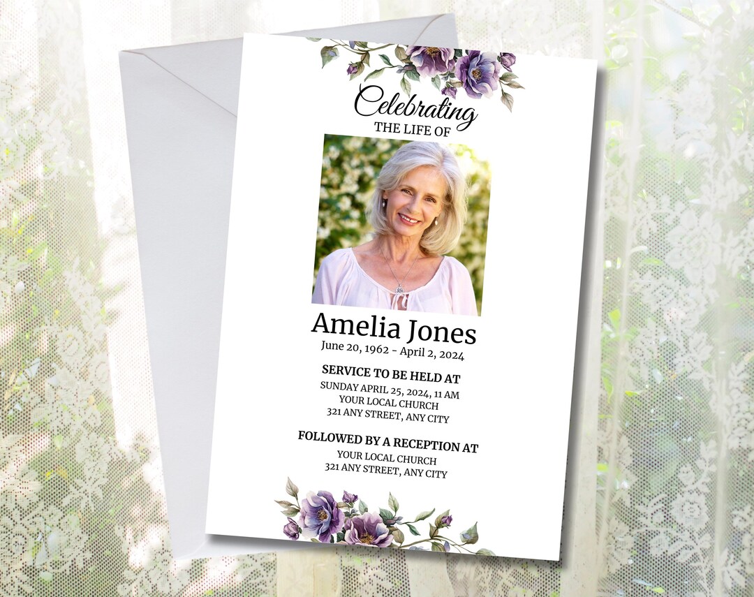 Editable Celebration of Life Invitation, Floral Funeral Invitation ...
