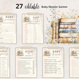A New Chapter Begins Baby Shower Games Bundle, Storybook Theme Baby Shower Game, Editable Printable Baby Shower Game Pack Canva Template
