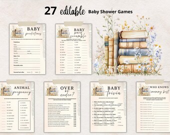 A New Chapter Begins Baby Shower Games Bundle, Storybook Theme Baby Shower Game, Editable Printable Baby Shower Game Pack Canva Template