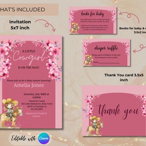 Cowgirl baby shower invitation, A little cowgirl is on the way, Editable baby shower invitation bundle