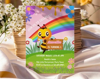 Little Bee Birthday Invitation, Abejita Chiquitita Birthday Invite, Kids Birthday Party Invitation, Canva Template PM001V