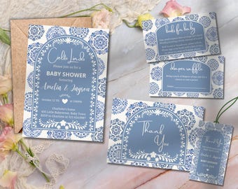 Bundle d'invitations pour baby shower Cielito Lindo, invitation modifiable pour baby shower Papel Picado, thème mexicain, tombola de couches, modèle Canva PM042B