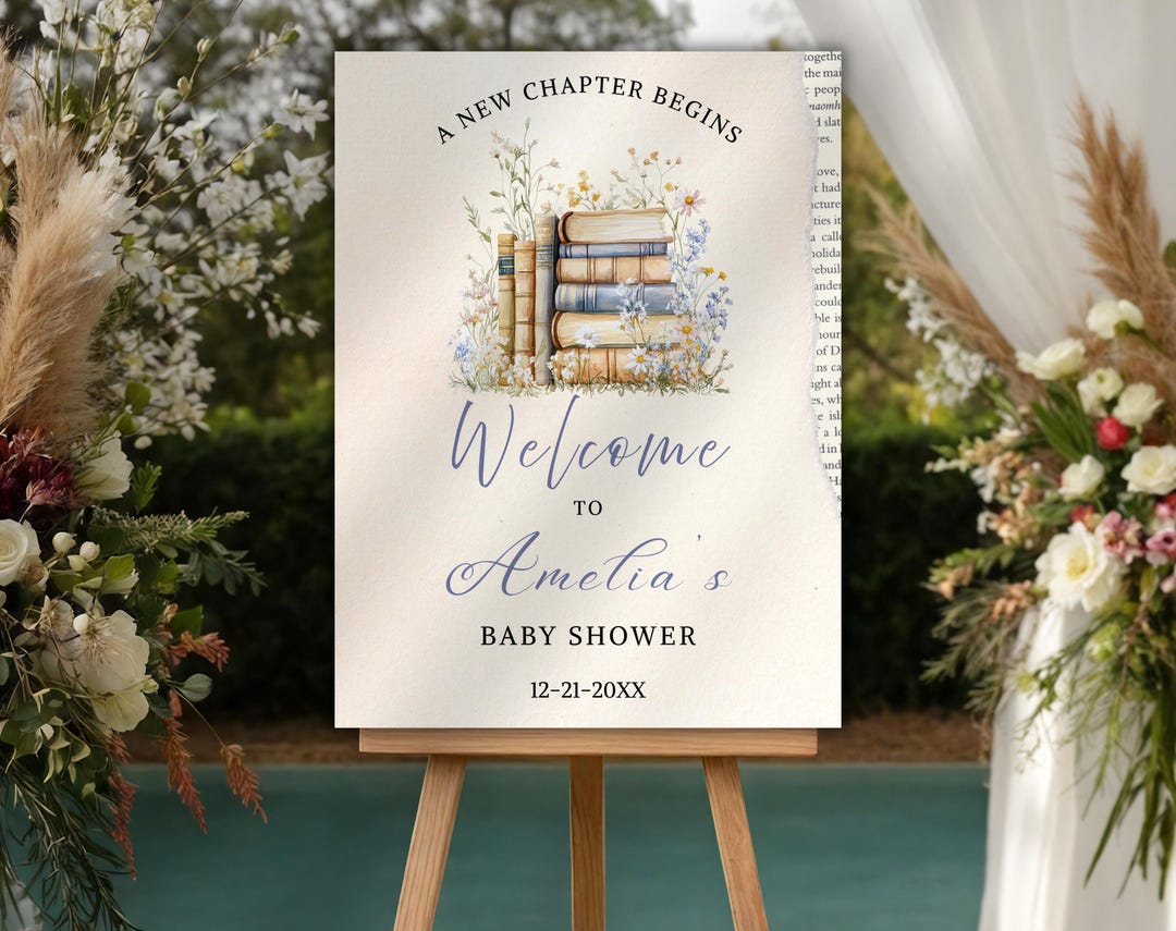 First Chapter Welcome Sign A New Chapter Begins Baby Shower Welcome Sign, Storybook Themed Baby ...