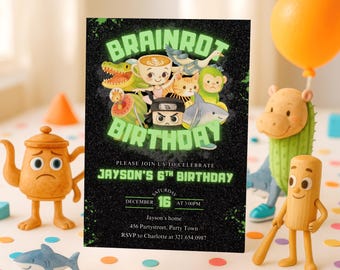 Faire-part d'anniversaire Brainrot italien : faire-part numérique, faire-part d'anniversaire, modèle d'invitation canva, modifiable, téléchargement numérique PM046V