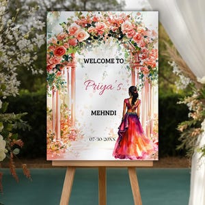Mehndi Welcome Sign, Indian Wedding Welcome Board, Dholki Welcome Sign, Mehndi Night Party Welcome Sign, Henna Party, Sangeet Canva Template