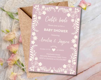 Cielito Lindo babyshower uitnodiging, Mexicaanse thema babyshower uitnodiging, babyshower uitnodigen, bewerkbare canva-sjabloon