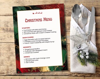 Christmas Menu Card Template, Christmas Menu Printable, Christmas Menu, Instant Download, Canva Template