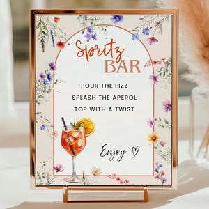 Aperol Spritz Barschild, Hochzeit Barschild, Cocktailkarte Abschlussfeier, Limoncello Hugo Spritz, Wildblumen Getränkekarte, druckbare Canva Vorlage
