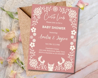 Cielito Lindo babyshower uitnodiging, Mexicaanse thema babyshower uitnodiging, babyshower uitnodigen, bewerkbare canva-sjabloon