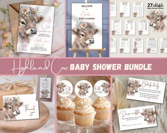Highland Cow Baby Shower Bundle, Holy Cow Baby Shower Invitation, Country Western Girl baby shower invite, Scottish baby shower