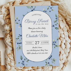 Blueberry Baby Shower Invitation, A Berry Sweet Baby Is On The Way, Blueberry Invite, Berry Boy Invitation, Editable Canva Template