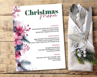 Christmas Menu Card Template, Christmas Menu Printable, Christmas Menu, Instant Download, Canva Template