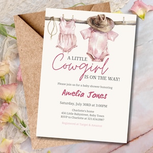 Editable a little cowgirl is on the way Baby Shower Invitation, Cowgirl Baby Shower Invite Template, Editable Printable Canva Template
