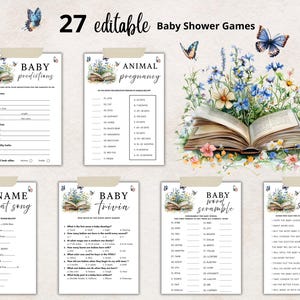 A New Chapter Begins Baby Shower Games Bundle, Storybook Theme Baby Shower Game, Editable Printable Baby Shower Game Pack Canva Template