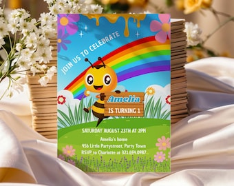 Bee Day Birthday Invitation, Abejita Chiquitita Birthday Invite, Kids Birthday Party Invitation, Bumble Bee Invitation Canva Template PM002V
