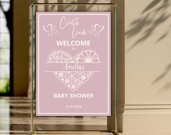 Cielito Lindo Baby Shower Welcome Sign, Mexican Themed Baby Shower Welcome Board, Babyshower Pink Hearts, Editable Canva Template