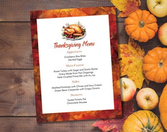 Thanksgiving Menu Card Template, Friendsgiving Menu Printable, Thanksgiving Menu, Instant Download, Canva Template