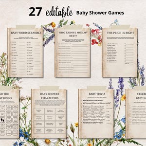 A New Chapter Begins Baby Shower Games Bundle, Storybook Theme Baby Shower Game, Editable Printable Baby Shower Game Pack Canva Template