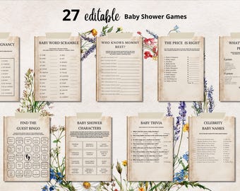 A New Chapter Begins Baby Shower Games Bundle, Storybook Theme Baby Shower Game, Editable Printable Baby Shower Game Pack Canva Template