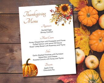 Thanksgiving Menu Card Template, Friendsgiving Menu Printable, Thanksgiving Menu, Instant Download, Canva Template