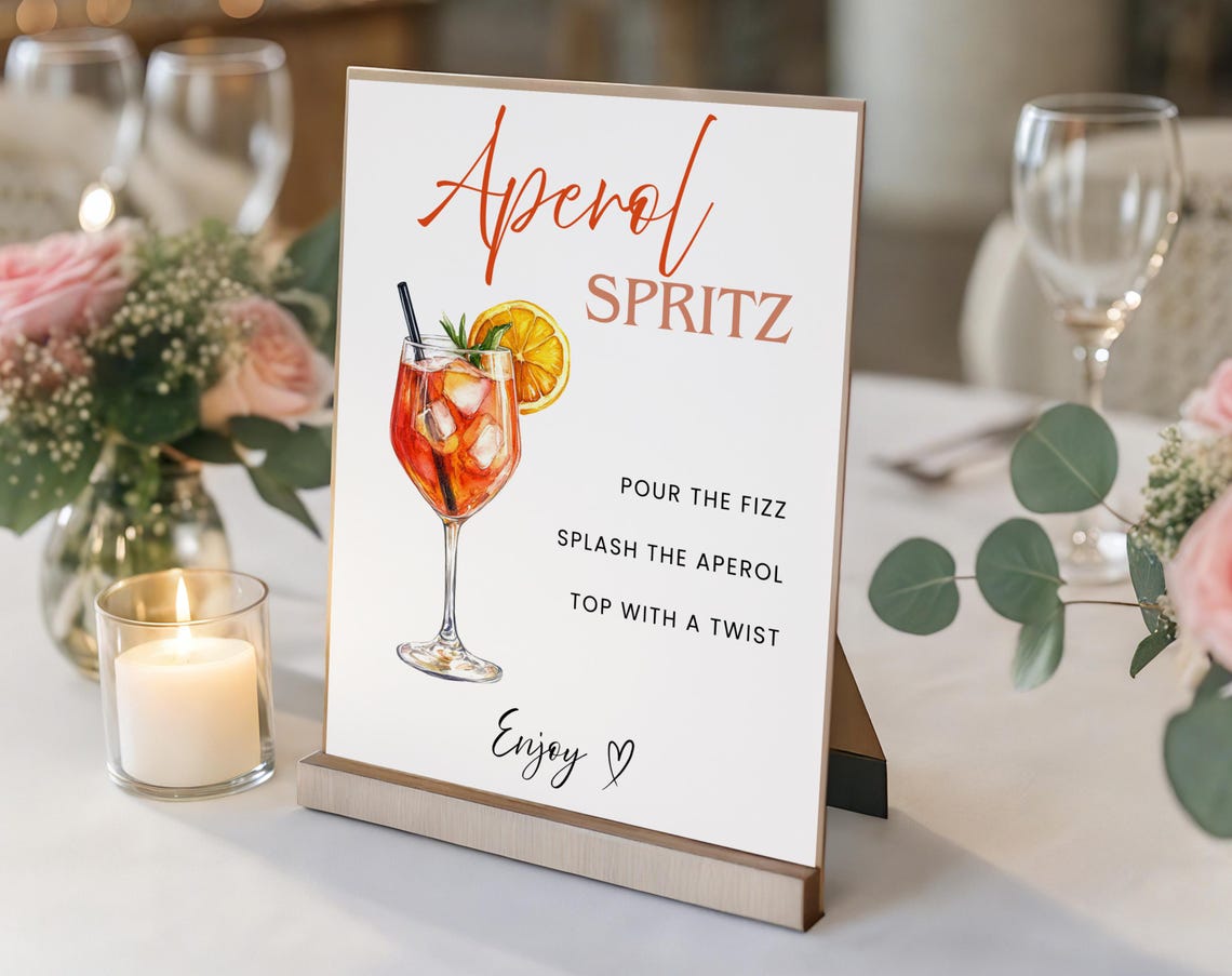 Aperol Spritz Bar Sign, Wedding Bar Sign, Graduation Cocktail Menu ...