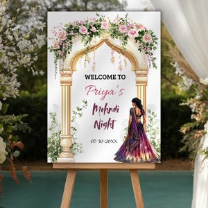 Mehndi Welcome Sign, Indian Wedding Welcome Board, Dholki Welcome Sign, Mehndi Night Party Welcome Sign, Henna Party, Sangeet Canva Template