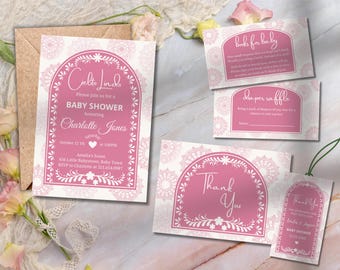 Bundle d'invitations pour baby shower Cielito Lindo, invitation modifiable pour baby shower Papel Picado, thème mexicain, tombola de couches, modèle Canva PM003B