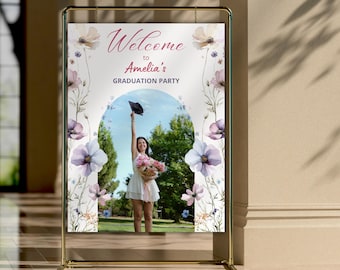 Wildflower Graduation Welcome Sign, Class of 2026 Announcement, Floral Welcome Board, Graduation Party Decor, Editable Canva Template