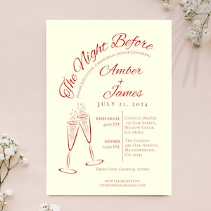 REHEARSAL DINNER Invitations | THE Night Before Invitation Cheers Theme Red |Rehearsal Dinner Invitation Template |Rehearsal Dinner Invite |