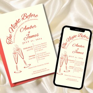 REHEARSAL DINNER Invitations | THE Night Before Invitation Cheers Theme Red | Rehearsal Dinner Invitation Template | Rehearsal Dinner Invite