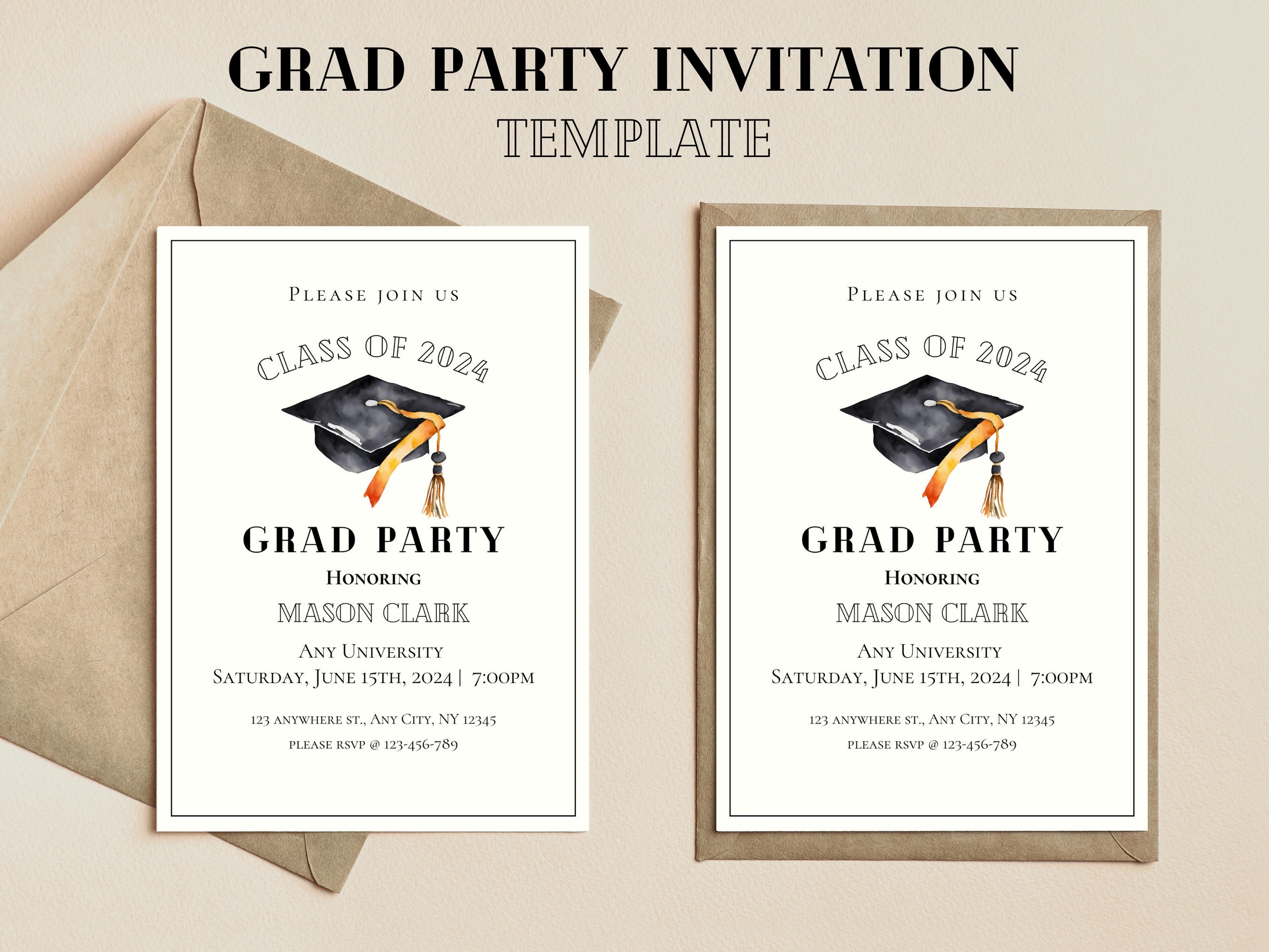 GRADUATION INVITATION TEMPLATE | Congrats Grad, Graduation Invites ...