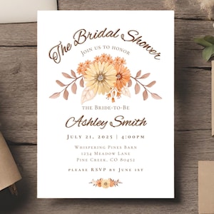 RUSTIC BRIDAL SHOWER invitation | boho bridal shower invitation, fall bridal shower invitation, floral bridal shower invitations