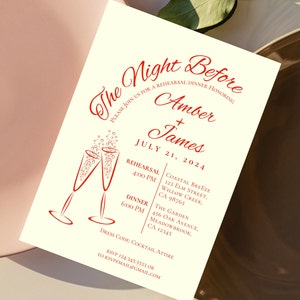 REHEARSAL DINNER Invitations | THE Night Before Invitation Cheers Theme Red | Rehearsal Dinner Invitation Template | Rehearsal Dinner Invite
