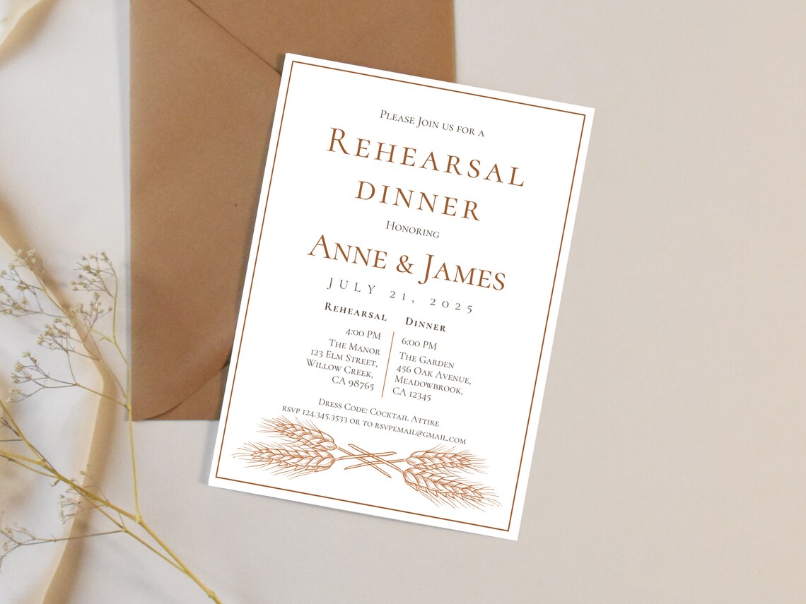 RUSTIC REHEARSAL DINNER Invitation Rustic Wedding Invitation Template ...