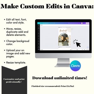 Make custom edits to the graduation invitation template in canva for free. Edit all text, font, color, style, size, delete, duplicate add photos etc. Digital download is convenient, affordable and you can use unlimited times!