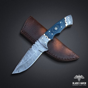 Eclipse Edge || Damascus Knife || Skinner Knife || Hunting Knife || Hand Forged || Premium Leather Sheath || Gift For Him