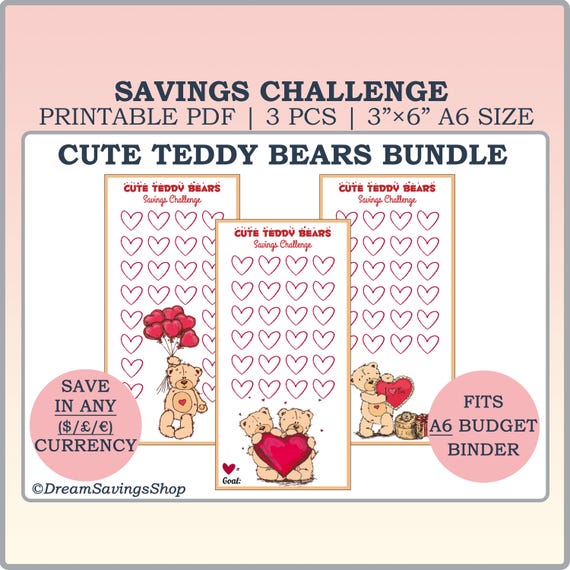 Cute Teddy Bear Bundle, Money Saving Challenge, Valentines Day