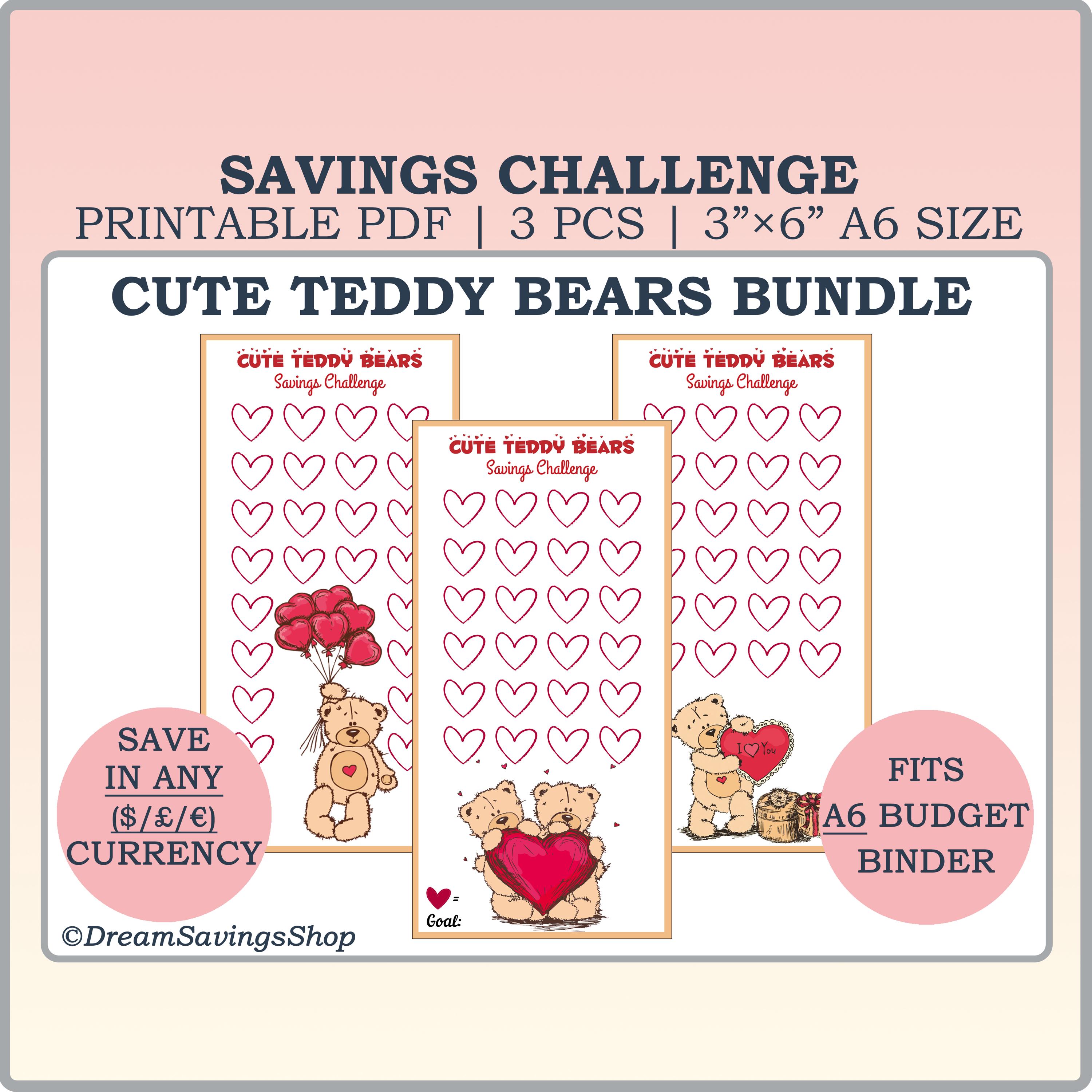 Cute Teddy Bear Bundle, Money Saving Challenge, Valentines Day