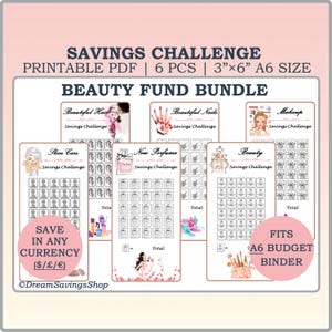 A6 Beauty Fund Savings Challenges Bundle, Pamper Pack, Printable Money Savings Challenge, Self Care Tracker, Nails Perfume Skin Care Makeup