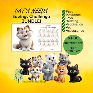 Cat Savings Challenge Bundle, Cat Fund Tracker, Cats Pack, A6 Cat Saving Challenge, Cat Sinking Fund, Digital Money Challenge, Cat Dog Print