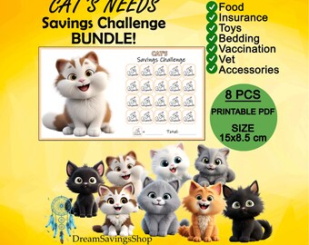 Cat Savings Challenge Bundle, Cat Fund Tracker, Cats Pack, A6 Cat Saving Challenge, Cat Sinking Fund, Digital Money Challenge, Cat Dog Print