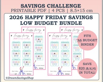 2026 Friday Savings Challenge Bundle, A6 Printable Budget Tracker, Low Income Savings, Every Friday Challenge, Money Saving Challenge