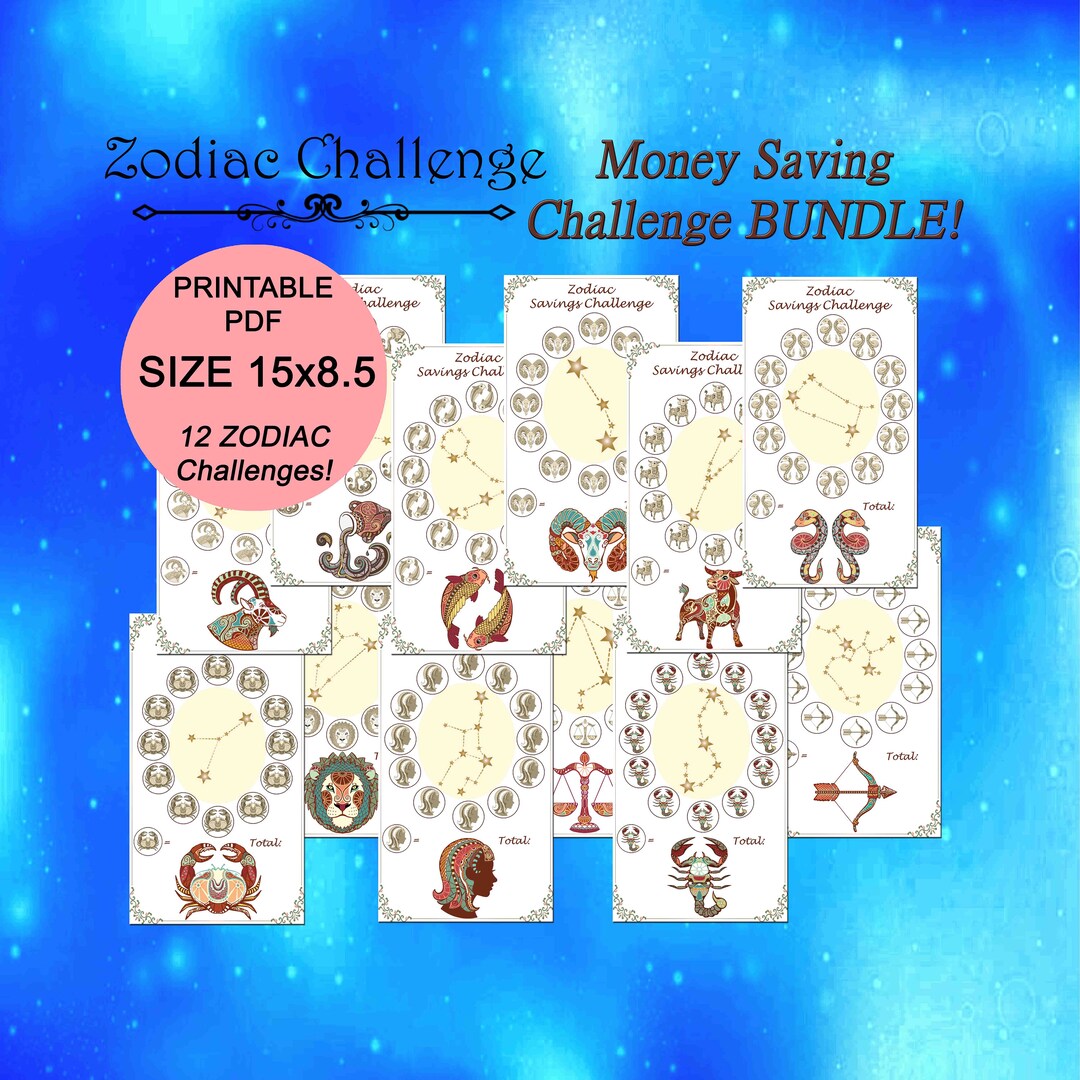 Zodiac Money Challenge Bundle, Zodiac Signs Saving, Money Saving