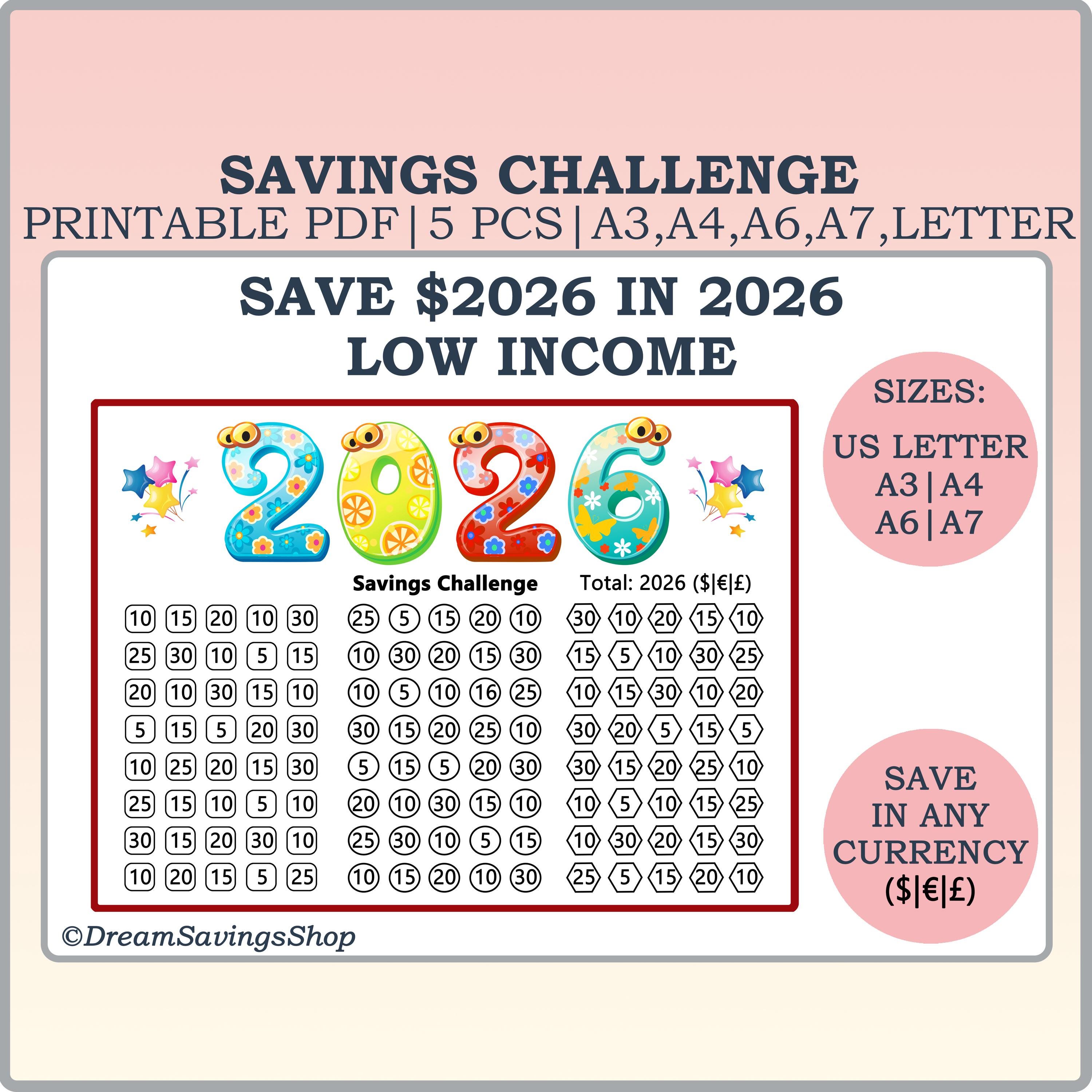 Save 2026 in 2026 Savings Challenge, Printable Money Savings Challenge ...