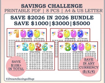 Save 2026 in 2026 Savings Challenge, Printable Money Savings Challenge, Save 1K 3K 5K, A4 & US Letter Savings, 12 Months Savings, Low Income