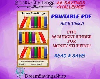 Books Savings Challenge, Savings Tracker Binder, Money Saving Challenge, A6 Financial Template, Digital Money Challenge, Read and Save